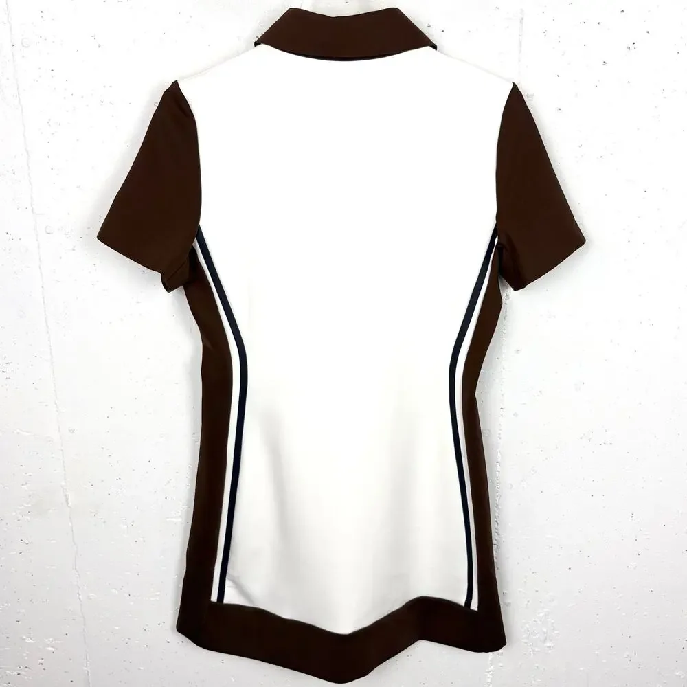 Tory Burch Italian Neoprene Golf Polo Dress ALine Mini Zip Pockets Brown Medium